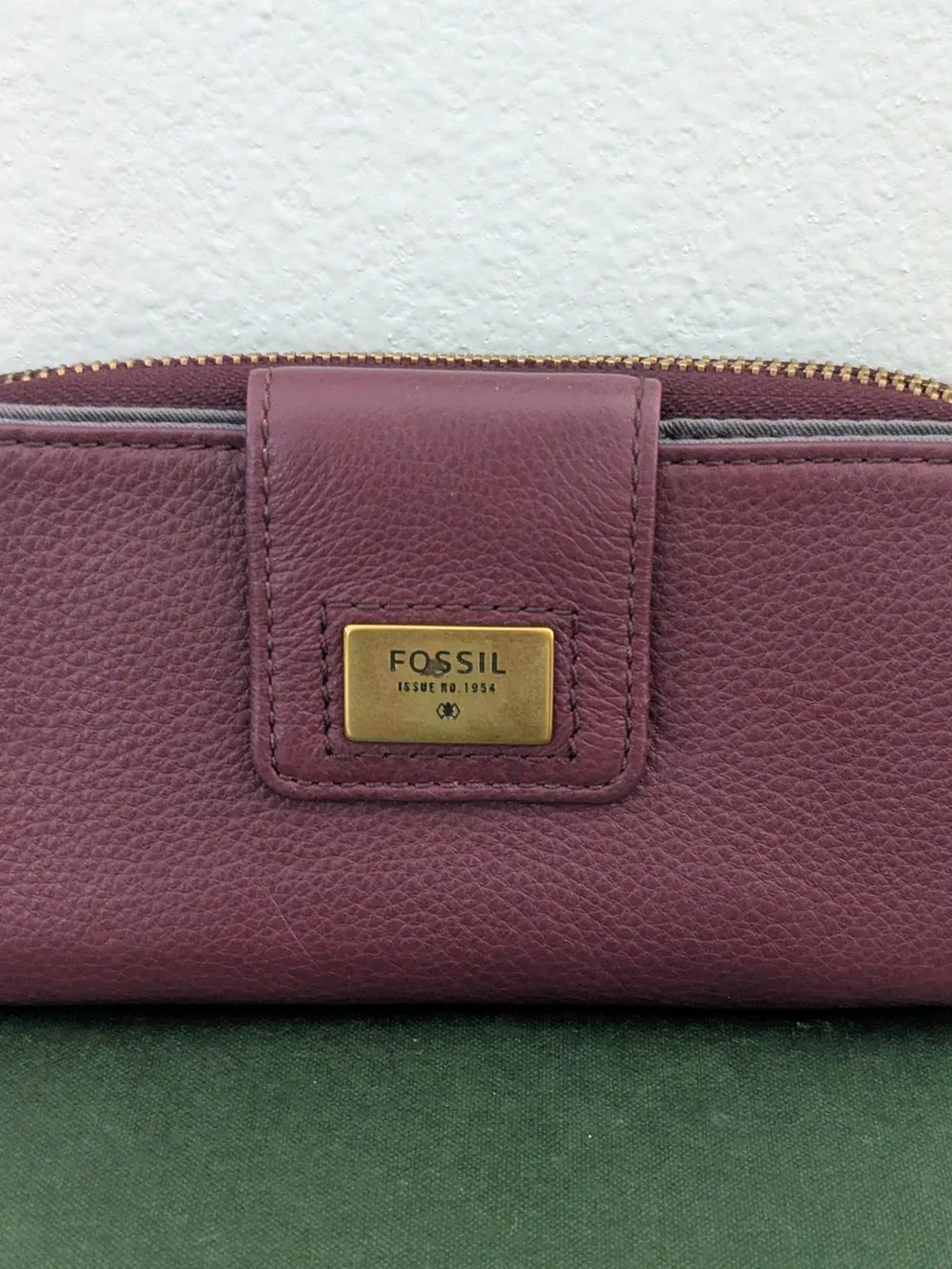 Fossil Women's Plum Leather Zip Wallet with Brass Logo